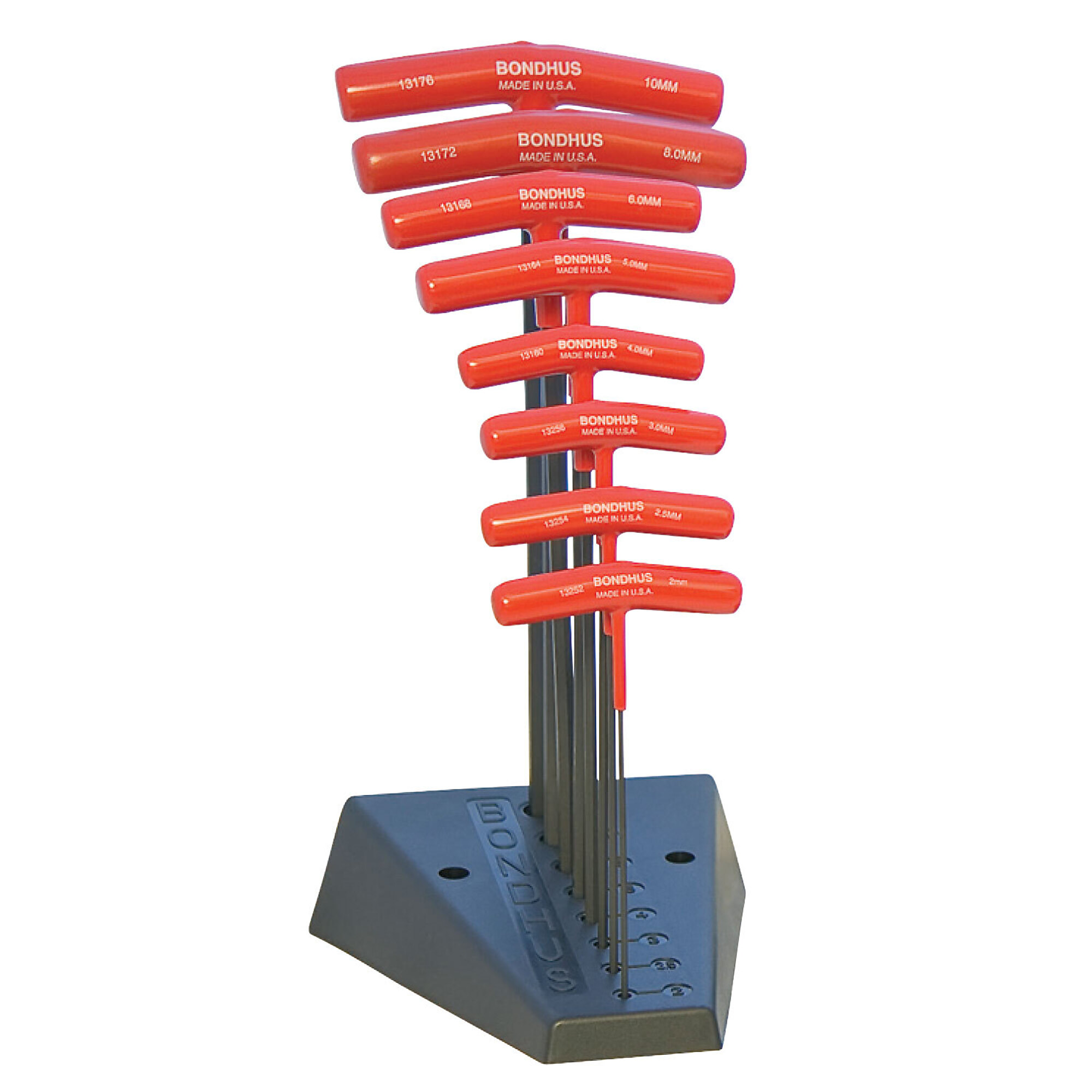 Bondhus Ball and Hex End T-Handle Set of 8, 2-10mm with stand, Model 13189